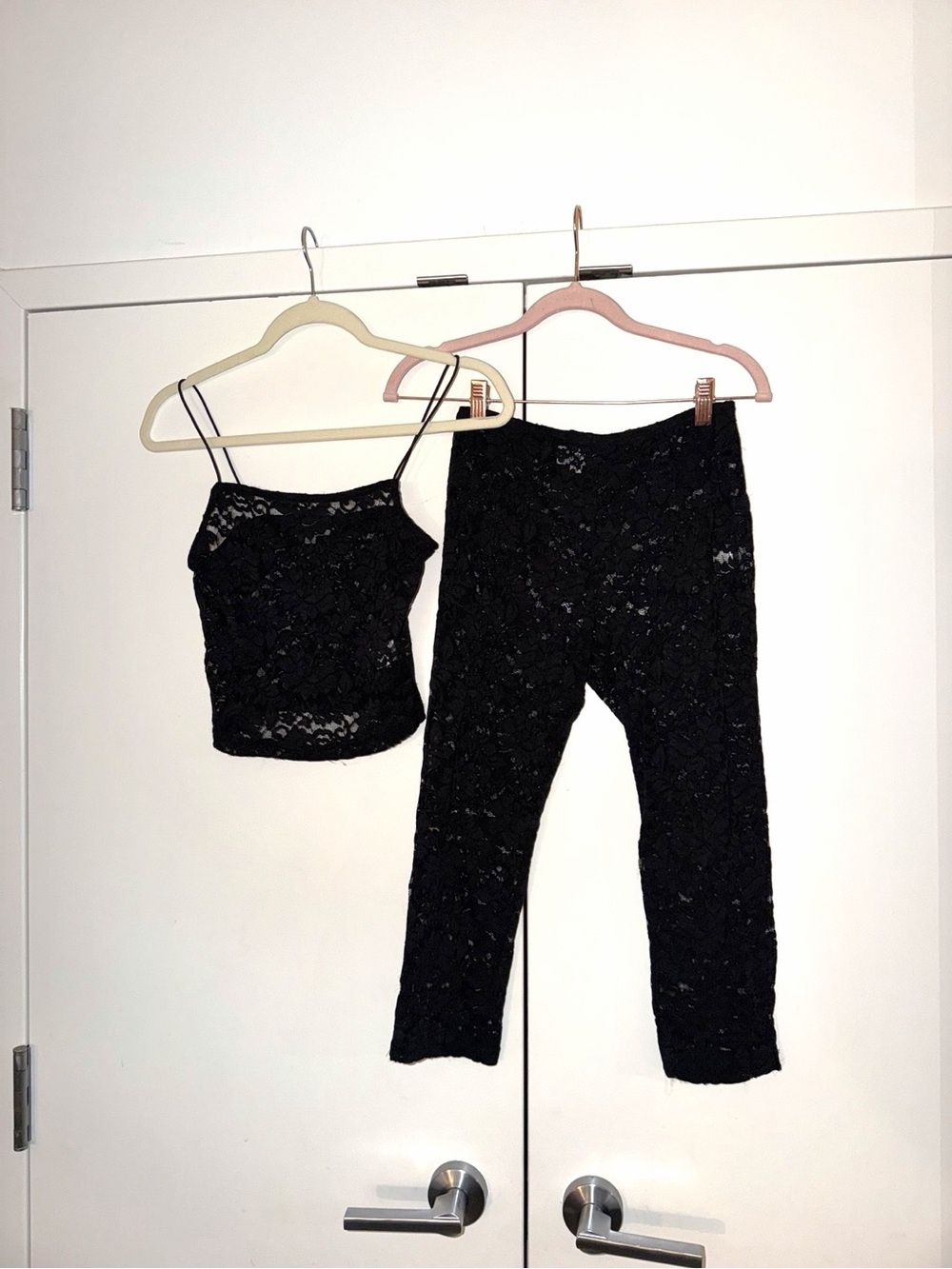 Revolve Black Lace Crop Tank and Capri Pants Set